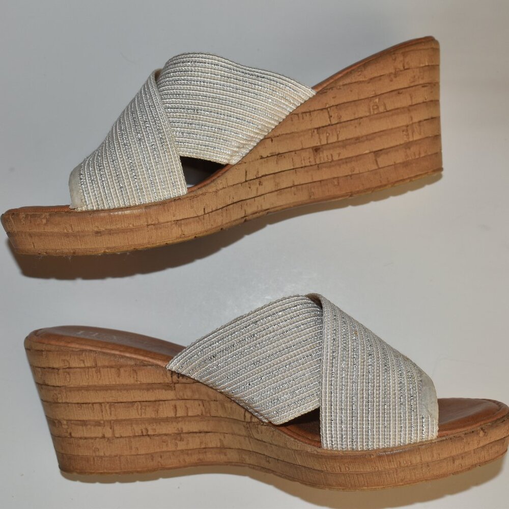 Italian Shoemakers Cream Slide Wedge Sandals US 7.5
